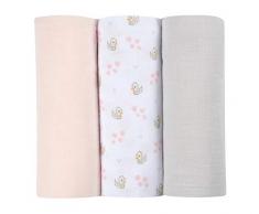 BÉABA, Lot de 3 Langes Bébé, Mousseline de Coton Biologique, Multi-usages : Couverture emmaillotage, Bavoir, Couverture nomade, Doudou, Ultra doux, Respirant, 70x70, Ecologique et Sain, Motif Cygne