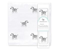 Amazing Baby by SwaddleDesigns, Couverture dEmmaillotage pour Bébé en Mousseline de Coton, Zèbres, Noir, 116 x 116cm