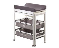 roba Combinaison baignoire-table à langer laqué en gris clair, table à langer avec baignoire coulissante et avec matelas à langer et 2 grandes surfaces de rangement Rock Star Baby, HxL: 104x52cm.