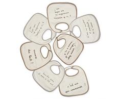 Trois Kilos Sept Bavoir avec Textes Rigolos Ecru 22 x30 cm Set de 7