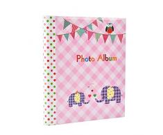 Grand album photo autocollant pour bébé fille Rose 20/feuilles, 40/faces – éléphant pour enfants Cadeau idéal (rose)