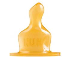 Nuk 10121008 Lot de 2 tétines anti-colique en latex Taille 2 (à partir de 6 mois) M pour lait (trou moyen), 2 pièces.