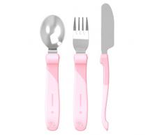 Twistshake Couverts dapprentissage en acier inoxydable Rose