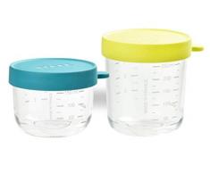 BÉABA Lot de 2 Pots de Conservation En Verre 150 ml Bleu /250 ml Néon