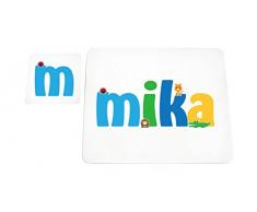 Little Helper Mika de Coast erandpl acemat de 15de personnalisée, fille nom et dessous de 4 sets de table avec finition brillant, Mika