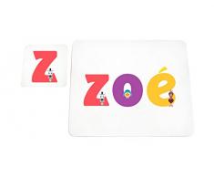 Little Helper Napperon avec Coaster Style Illustratif Coloré avec le Nom de Jeune Fille Zoé