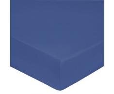 Blanc des Vosges Uni Percale Drap Housse 4 TÃªtes Coton Bleu Royal 180 x 200 cm Bonnet de 30 cm