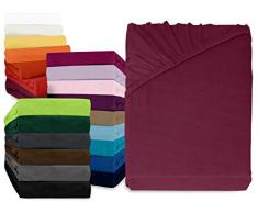 Npluseins Drap Housse en Jersey 100 % Coton 180-200 x 200 cm Prune