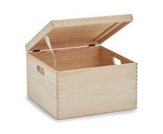 Boîte de rangement Cube avec couvercle en pin, naturel, ca. 35 x 35 x 22 cm