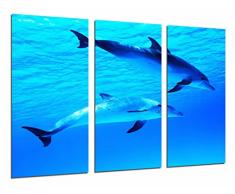 Tableau Moderne Photographique, Impression sur bois, Couple de dauphins animaux nager dans la mer, 97 x 62 cm, ref. 26811