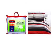 Dodo 29443 Arizona Couette Chaude Polyester Blanc 200 x 200 cm & AmazonBasics Parure de lit avec Housse de Couette en Microfibre, 200 x 200 cm, Rayures Rouges Simples