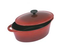 Crealys 501807, COCOTTE Gourmet Rubis ovale en fonte émaillée 4 litres - Extérieur rouge et intérieur noir - toutes sources de chaleur y compris induction