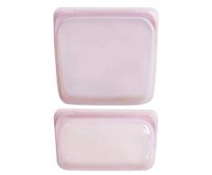 Stasher 905/915 Lot de 2 sacs à sandwich réutilisables en silicone pour alimentation, cuisine, congélation et conservation des appareils électroniques, organisation, voyage Rose