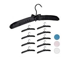Relaxdays 10026615_1064 Satin, Set de 10, Cintre rembourrÃ© Doux pour Vestes, Crochet Rotatif 360Â°, 38 cm, Noeud, Noir, Bois, mÃ©tal