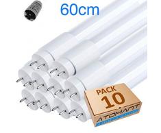 Lot de 10X Tubes 60 cm, 9w. Couleur Blanc Froid (6500K). 870 lumens, T8 Standard. Starter LED Incluse.
