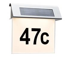 Paulmann 93765 Special applique solaire numéro façade, IP44, LED 1x0,2W, Acier/Blanc, Acier/Acrylique