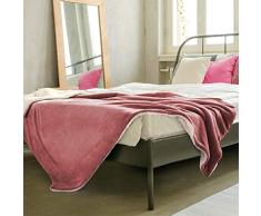 PETTI Artigiani Italiani - Couverture, Couverture en Velours avec Base en Laine, Rose, 150x200 cm, Douce et Chaude