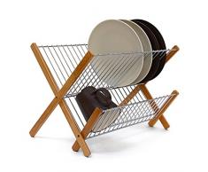 Relaxdays Ãgouttoir à vaisselle CROSS Bambou métal pliable 27 x 38 x 29 cm, nature