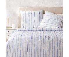 AmazonBasics Parure de lit avec housse de couette en satin, 240 x 220 cm / 65 x 65 cm x 2, Rayures bleu glace texturÃ©es