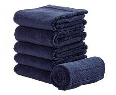 iDesign ensemble serviettes de bain (lot de 6), petites serviettes en coton au design tissÃ©, serviettes douces et absorbantes avec accroches pour Ã©vier ou WC invitÃ©s, bleu foncÃ©