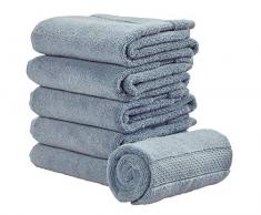 iDesign ensemble serviettes de bain (lot de 6), petites serviettes en coton au design tissÃ©, serviettes douces et absorbantes avec accroches pour Ã©vier ou WC invitÃ©s, bleu fumÃ©