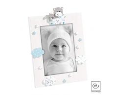 Cadre photo en bois avec dÃ©coration nounours et nuages. Finition blanche et azur â Taille photo 13x18 cm