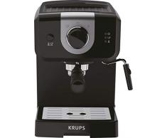 Krups XP320810 Cafetière 15 bars de pression, chauffe-tasse et mousseur à lait, contrôle rotatif, noir/argent