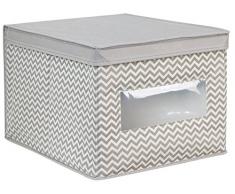 InterDesign Axis boite avec couvercle - grand panier avec hublot en polypropylène à motif chevron pour jouets et vêtements - taupe/nature