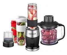 CONCEPT électroménager SM3390 Mixeur smoothie « FRESH & NUTRI », 700 W, noir, 1200 ml hachoir, moulin, 3 recipients en tritan, sans BPA, fonction Pulse, corps caoutchouc + inox, 23 000 tours/min.