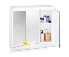 Relaxdays Armoire de toilette à LED, Meuble salle de bains, 3 portes, Placard mural miroir, HLP 58 x 60 x 23 cm, blanc, acier, verre, One size