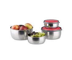 Relaxdays Bol mÃ©langeur avec couvercle lot de 4 saladiers en inox plusieurs tailles, rouge