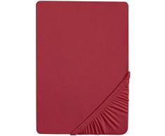 Biberna 77144 Drap housse en jersey stretch, selon Oeko-Tex Standard 100, env. 90 x 190 cm à 100 x 200 cm, Brun (Bordeauxrot)