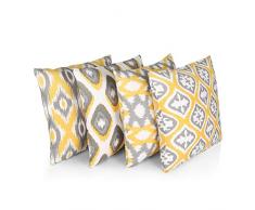Penguin Home 3443 Lot de 4 housses de coussin carrÃ©es dÃ©coratives double face 100% coton avec fermeture Ã©clair invisible 45 x 45 x 1 cm, Jaune, 45 X45 X1 cm