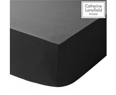 Catherine Lansfield - Drap Housse Percale pour lit Simple, en Polycoton, Infroissable, Noir, Double