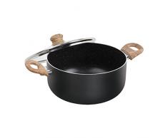 LIVOO MEP117 Faitout à 28 cm Aspect Pierre et Bois, Noir/Marron