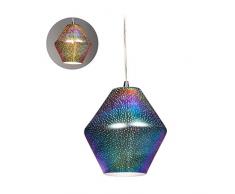 relaxdays 10028049 Lampe à Suspension,Jeu de lumière sur Murs,Effet holographique, Plafonnier décoratif, Rond HxD 24x24cm,Argent, Verre, métal, Multicolore, 130 x 24 x 24 cm