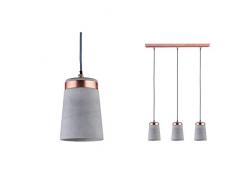 Paulmann 79626 Neordic Stig Luminaire suspendu, max. 3x20W, E27, Gris/Cuivre mat, 230V, BÃ©ton/MÃ©tal