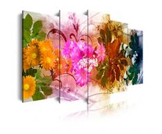 Dekoarte 433 - Tableau moderne sur toile monté sur cadre en bois 5 pièces , style fleurs de quatre saisons , 150x80cm
