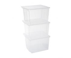 Iris Ohyama, Lot de 3 boîtes de rangement en plastique avec couvercle - Useful Storage Box - USB-S, Transparent, 13L, 24 x 29 x 18,5 cm