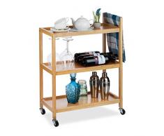 Relaxdays 10024182 Naturel, Desserte de Cuisine Bambou, 3 étages, Look, Roulette Rotation 360°, HxlxP 76 x 58 x 30 cm, Nature