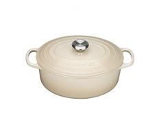 Le Creuset, Cocotte Signature en Fonte Ãmaillée avec Couvercle, à 25 cm, Ovale, Compatible avec Toutes Sources de Chaleur (Induction Incluse), Capacité : 3.2 L, 3.672 kg, Crème