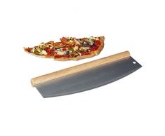 Relaxdays 10022558, argentÃ© Hachoir berceuse Couteau Ã Pizza Inox avec manche en bois, 1 Lame avec Ãtui protecteur HxB 12x35cm
