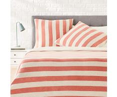 AmazonBasics Parure de lit en jersey, larges rayures - 240 x 220 cm / 65 x 65 cm, Rouge