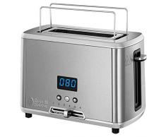 Russell Hobbs 24200-56 Toaster, Grille-Pain Compact Home, Décongèle, Réchauffe, Température Ajustable, Rapide, Chauffe Viennoiserie - Inox
