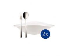 Villeroy & Boch 10-4257-8714 Vapiano Ensemble Italien 6 piÃ¨ces, 2 Bols Ã pÃ¢tes ovales en Porcelaine Premium, Couverts Ã Spaghetti Daily Line en INOX, adaptÃ© au Lave-Vaisselle, Blanc