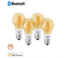 OSRAM Smart+ Lot de 4 Ampoules LED à Filament Vintage Connectées - E27 Standard Or Ambrée - Dimmable - Blanc Chaud 2500K - 5,5W (= 60W) - Bluetooth - Compatible Siri sur Apple & Alexa sur Android