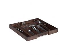 Relaxdays 10023245 Boîte à Couverts Tiroir, Extensible, Largeur Variable, 5-7 Casiers, Organiseur Bambou, HLP 5x48x46cm, Marron, Brun Foncé