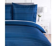 AmazonBasics Parure de lit avec housse de couette en microfibre, 200 x 200 cm, Rayures bleu roi (Royal Blue Calvin Stripe)