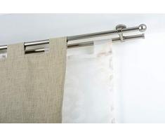 Double Tringle à Rideaux: à 20 mm sans Anneaux, L. 280 cm. en Acier satiné - Complet