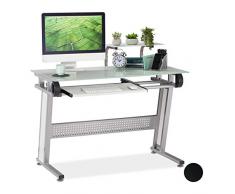 Relaxdays 10026058_49 Bureau pour Ordinateur, en Verre, Plateau pour Clavier et Ã©tagÃ¨re, HxlxP 94x110x63cm, diffÃ©rentes Couleurs, mÃ©tal, MDF, Blanc, 94 x 110 x 63 cm